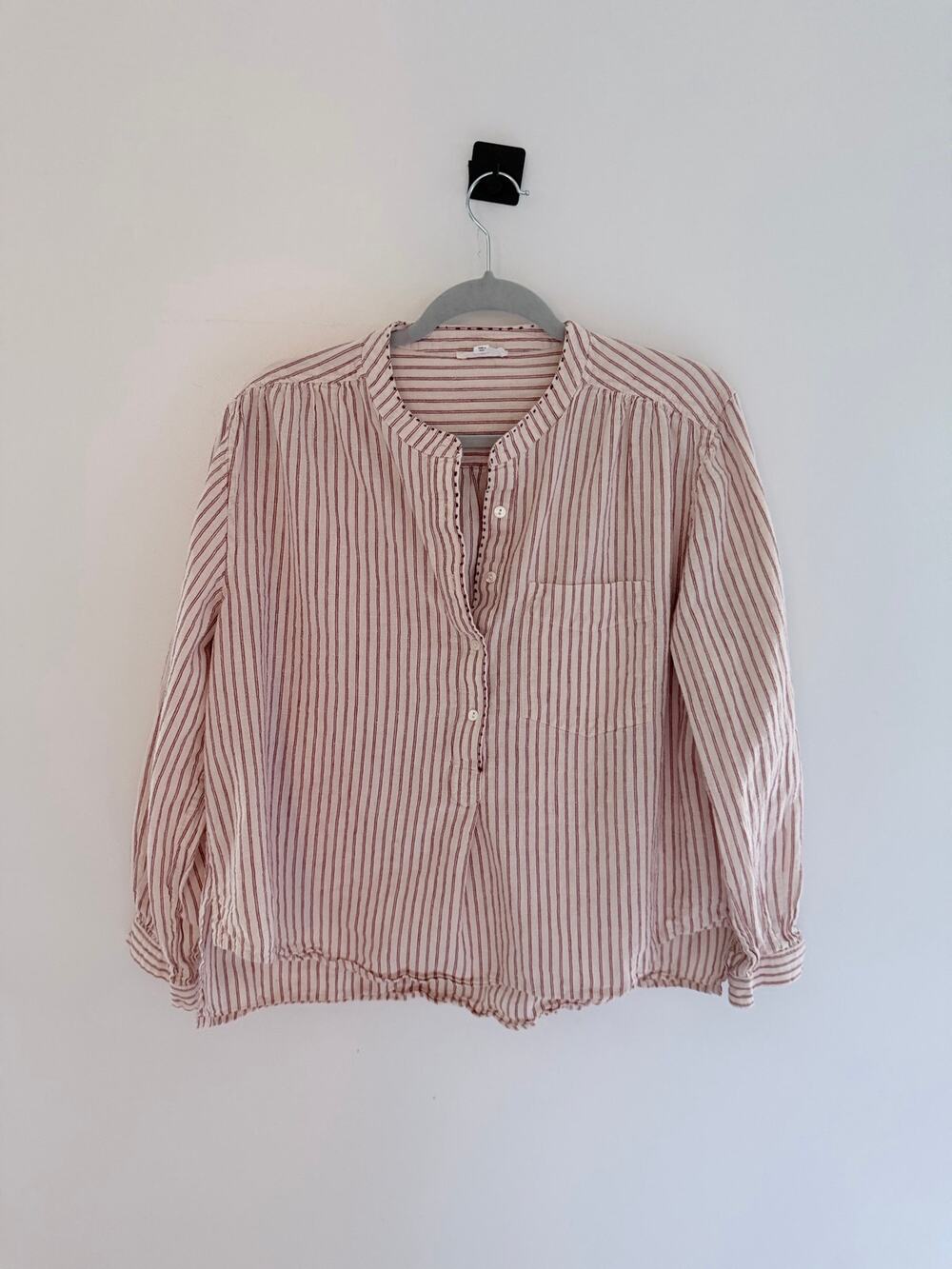 A Loves A Bohemian Red Cream Feminine Button Up Stripe 100% Cotton Blouse-Size L